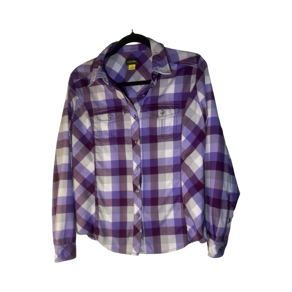 Cabela's Purple Checked Plaid Collared Button Down Shirt Women's Outdoor Size S - Picture 2 of 6